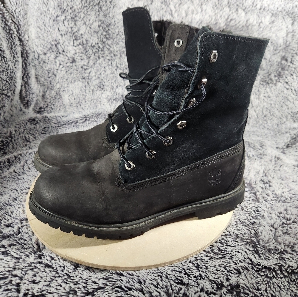 Timberland Authentics Teddy Fleece Fold Down Boots Black Nubuck WP Women's 8.5 - Picture 4 of 9